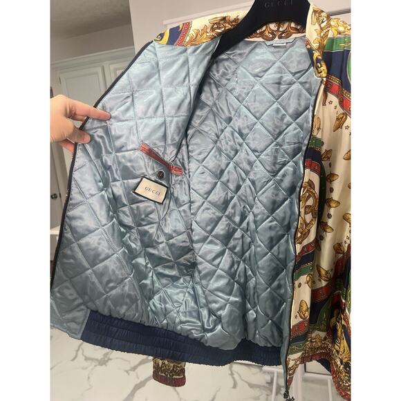 Gucci Mens BLOUSONMERMAID CIRCLE BOMBER ON TWILLGREEN/IVORY PRNT/MIX New - Picture 8 of 13